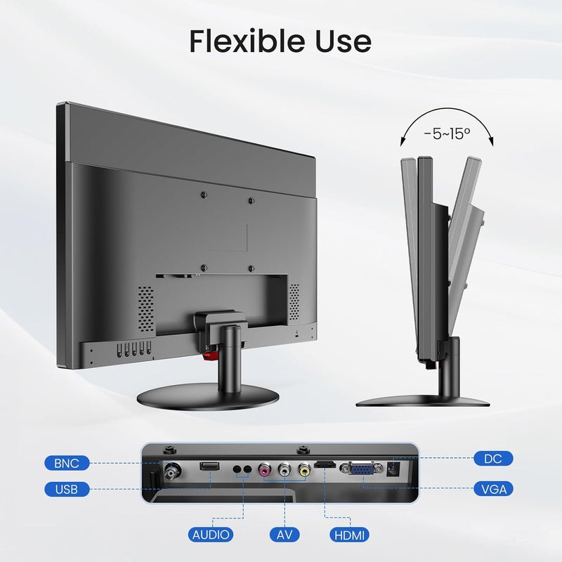 EYOYO شاشة مراقبة كاميرا الأمان 22 بوصة، 1080P FHD 75Hz LED شاشة كمبيوتر مع مدخلات HDMI VGA AV BNC USB، مكبرات صوت مدمجة، شاشة فيديو لنظام CCTV NVR DVR - Image 4